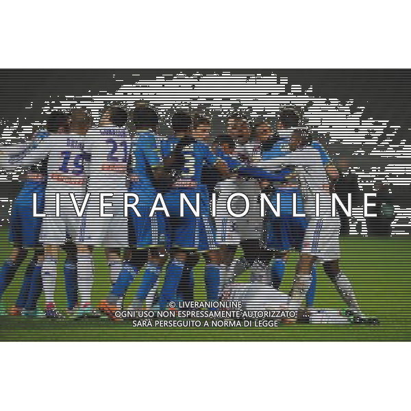 Altercation entre les deux equipes - 15.01.2014 - Lyon / Marseille - 1/4Finale Coupe de la Ligue Photo : Jean Paul Thomas / Icon Sport AG ALDO LIVERANI SAS ONLY ITALY