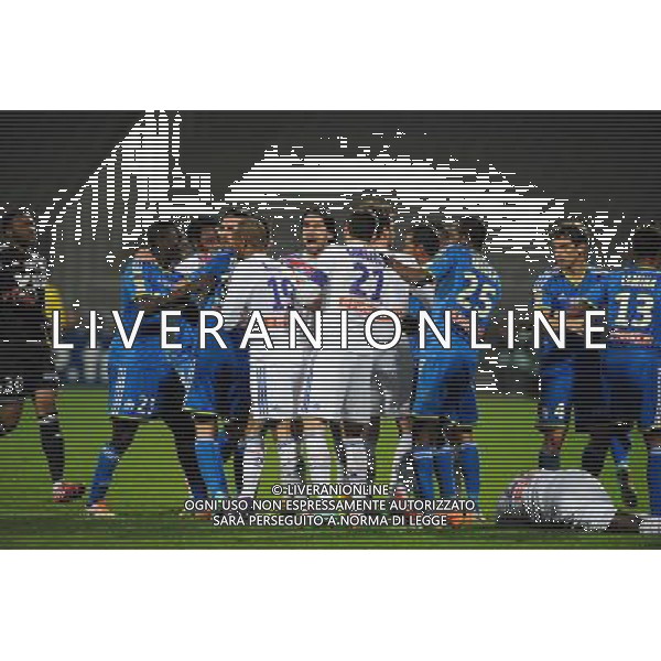 Altercation entre les deux equipes - 15.01.2014 - Lyon / Marseille - 1/4Finale Coupe de la Ligue Photo : Jean Paul Thomas / Icon Sport AG ALDO LIVERANI SAS ONLY ITALY