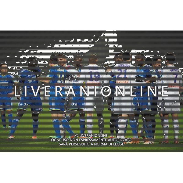 Altercation entre les deux equipes - 15.01.2014 - Lyon / Marseille - 1/4Finale Coupe de la Ligue Photo : Jean Paul Thomas / Icon Sport AG ALDO LIVERANI SAS ONLY ITALY