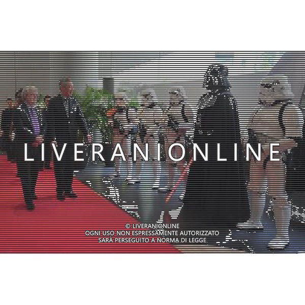 (140116) -- SINGAPORE, Jan. 16, 2014 () -- Filmmaker George Lucas (L) attends the opening of Lucasfilm\'s new animation production facility, the Sandcrawler, in Singapore Jan. 16, 2014. (/Then Chih Wey) AG ALDO LIVERANI SAS ONLY ITALY