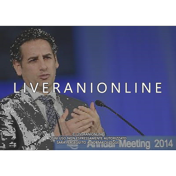 DAVOS/SWITZERLAND, 21JAN14 - Juan Diego Florez, Tenor and Founder, Sinfonia por el Peru, Peru delivers his acceptance speech after receiving the crystal award during \'Crystal Awards Ceremony\' at the Annual Meeting 2014 of the World Economic Forum at the congress centre in Davos, January 21, 2014. WORLD ECONOMIC FORUM/swiss-image.ch/Photo Moritz Hager Â©Photoshot/Ag. Aldo Liverani s.a.s.-Only Italy-Editorial Use Only