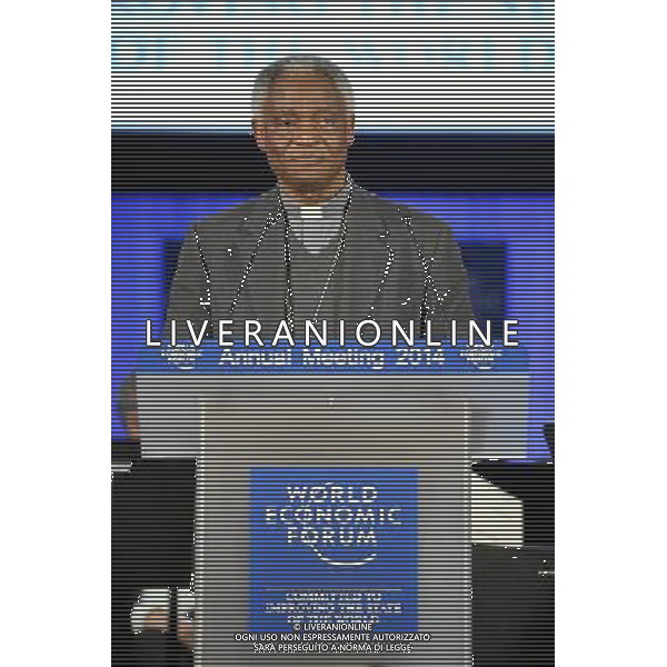 DAVOS/SWITZERLAND, 21JAN14 - Peter Kodwo Appiah Turkson, Cardinal; President, Pontifical Council for Justice and Peace, Vatican City State addresses the audience during the Annual Meeting 2014 of the World Economic Forum at the congress centre in Davos, January 21, 2014. WORLD ECONOMIC FORUM/swiss-image.ch/Photo Michael Buholzer Â©Photoshot/Ag. Aldo Liverani s.a.s.-Only Italy-Editorial Use Only