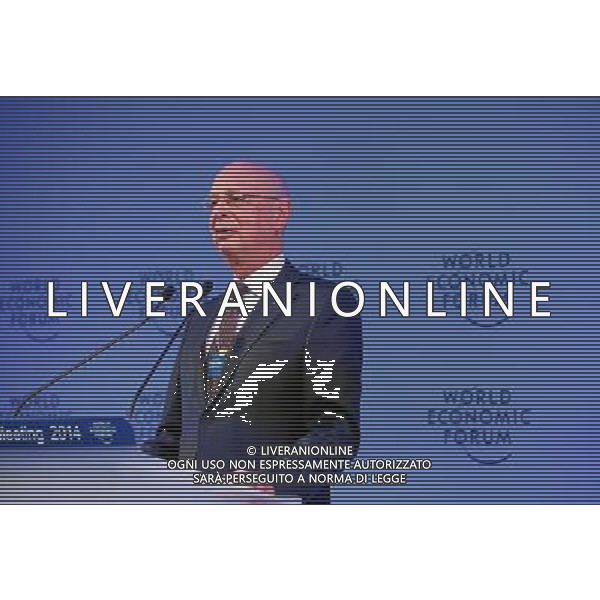 DAVOS/SWITZERLAND, 21JAN14 - Klaus Schwab, Founder and Executive Chairman, World Economic Forum, addresses the audience during the welcome reception at the InterContinental Hotel during the Annual Meeting 2014 of the World Economic Forum in Davos, January 21, 2014. WORLD ECONOMIC FORUM/swiss-image.ch/Photo Nicola Pitaro Â©Photoshot/Ag. Aldo Liverani s.a.s.-Only Italy-Editorial Use Only