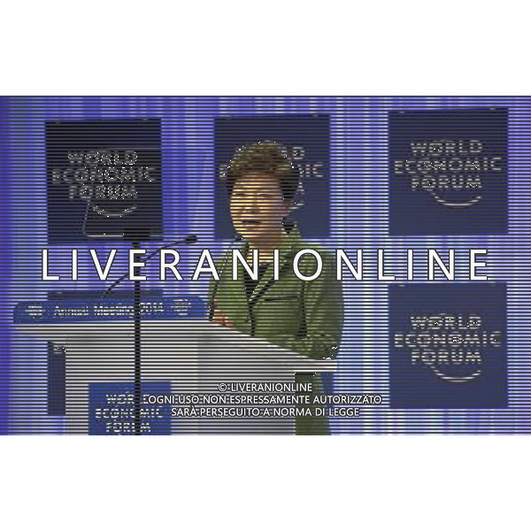 DAVOS/SWITZERLAND, 22JAN14 - Park Geun-hye, President of the Republic of Korea addresses the audience during the session \'Reshaping the World through Entrepreneurship, Education and Employment\' at the Annual Meeting 2014 of the World Economic Forum at the congress centre in Davos, January 22, 2014. WORLD ECONOMIC FORUM/swiss-image.ch/Photo Nicola Pitaro Â©Photoshot/Ag. Aldo Liverani s.a.s.-Only Italy-Editorial Use Only
