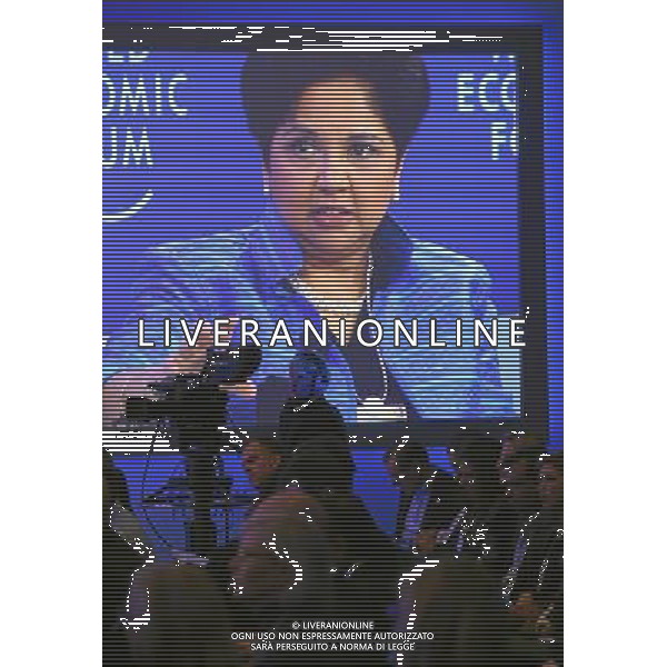 DAVOS/SWITZERLAND, 22JAN14 - Indra Nooyi, Chairman and Chief Executive Officer, PepsiCo, USA; World Economic Forum Foundation Board Member is seen on the screen during the open forum \'Doing Business the Right Way\' at the Annual Meeting 2014 of the World Economic Forum at the congress centre in Davos, January 22, 2014. WORLD ECONOMIC FORUM/swiss-image.ch/Photo Michael Buholzer Â©Photoshot/Ag. Aldo Liverani s.a.s.-Only Italy-Editorial Use Only