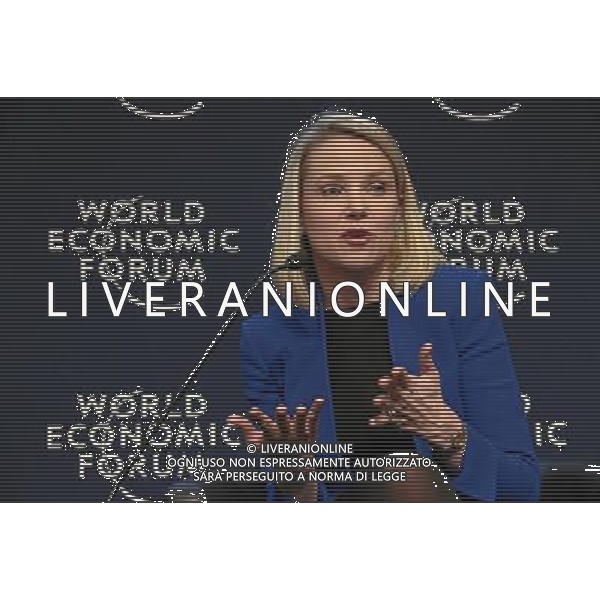 DAVOS/SWITZERLAND, 22JAN14 - Marissa Mayer, Chief Executive Officer, Yahoo, USA; Co-Chair of the World Economic Forum Annual Meeting 2014; Young Global Leader talks during the session \'The New Digital Context\' at the Annual Meeting 2014 of the World Economic Forum at the congress centre in Davos, January 22, 2014. WORLD ECONOMIC FORUM/swiss-image.ch/Photo RÃˆmy Steinegger