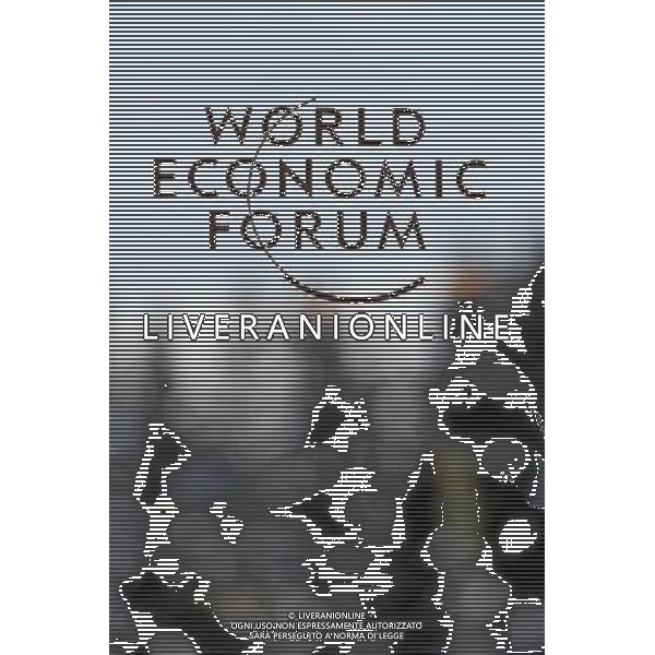 DAVOS/SWITZERLAND, 21JAN14 - The logo of the Annual Meeting 2014 of the World Economic Forum is seen at the congress centre in Davos, January 21, 2014. WORLD ECONOMIC FORUM/swiss-image.ch/Photo Jolanda Flubacher Derungs Â©Photoshot/Ag. Aldo Liverani s.a.s.-Only Italy-Editorial Use Only