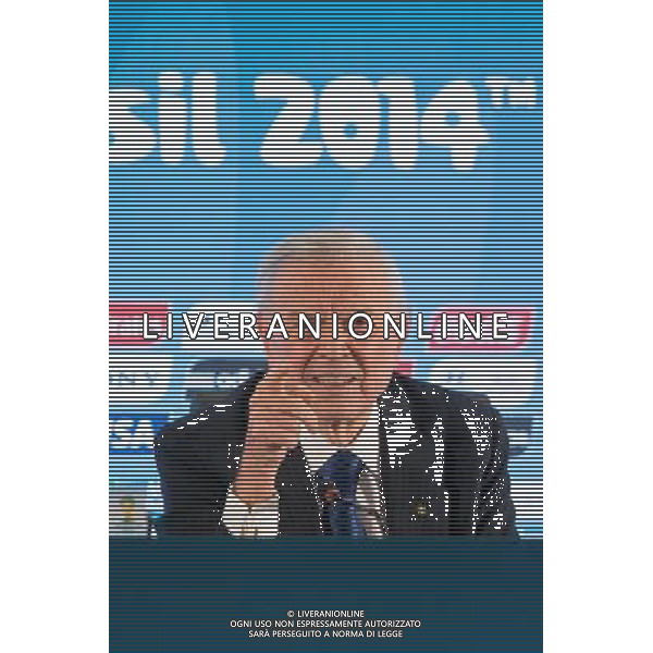 (140124) -- RIO DE JANEIRO, Jan. 24, 2014 () -- FIFA LOC President Jose Maria Marin attends a press conference after a regular meeting of FIFA Local Organizing Comittee (LOC) in Rio de Janeiro, Brazil, Jan. 23, 2014. FIFA LOC announced here on Thursday that U.S. pop singers Jennifer Lopez, Pitbull and Brazilian singer Claudia Leitte will jointly sing the official theme song \'We Are One\' for the 2014 FIFA World Cup. (/Xu Zijian) ©Photoshot/Ag. Aldo Liverani s.a.s.-Only Italy-Editorial Use Only