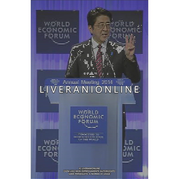 Shinzo Abe, Prime Minister of Japan speaks during the session \'The Reshaping of the World: Vision from Japan\' at the Annual Meeting 2014 of the World Economic Forum at the congress centre in Davos, January 22, 2014. WORLD ECONOMIC FORUM/swiss-image.ch/Photo RÈmy Steinegger ©Photoshot/Ag. Aldo Liverani s.a.s.-Only Italy-Editorial Use Only