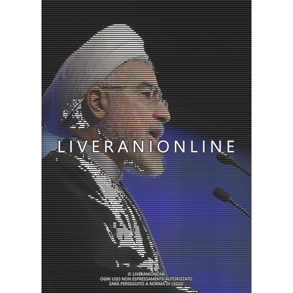 Hassan Rouhani, President of the Islamic Republic of Iran addresses the audience during the session \'Iran in the World\' at the Annual Meeting 2014 of the World Economic Forum at the congress centre in Davos, January 23, 2014. WORLD ECONOMIC FORUM/swiss-image.ch/Photo Nicola Pitaro ©Photoshot/Ag. Aldo Liverani s.a.s.-Only Italy-Editorial Use Only