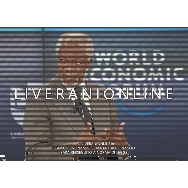 Kofi Annan, Chairman, Kofi Annan Foundation, Switzerland; Secretary-General, United Nations (1997-2006) talks during the session \'The Drugs Dilemma: Consequences for Society, Politics and Business\' at the Annual Meeting 2014 of the World Economic Forum at the congress centre in Davos, January 23, 2014. WORLD ECONOMIC FORUM/swiss-image.ch/Photo Moritz Hager ©Photoshot/Ag. Aldo Liverani s.a.s.-Only Italy-Editorial Use Only