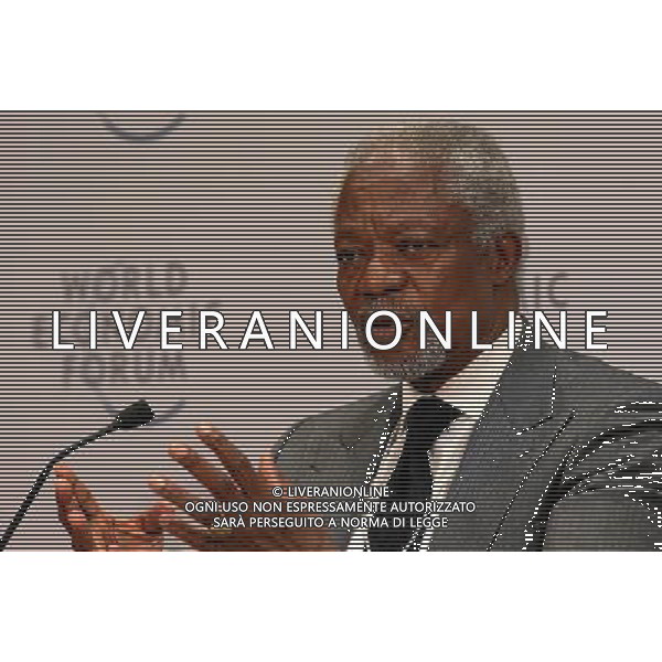 Kofi Annan, Chairman, Kofi Annan Foundation, Switzerland; Secretary-General, United Nations (1997-2006) speaks during the Open Forum \'Immigration - Welcome or Not?\' at the Annual Meeting 2014 of the World Economic Forum at the Swiss Alpine School in Davos, January 23, 2014. WORLD ECONOMIC FORUM/swiss-image.ch/Photo Christof Sonderegger ©Photoshot/Ag. Aldo Liverani s.a.s.-Only Italy-Editorial Use Only