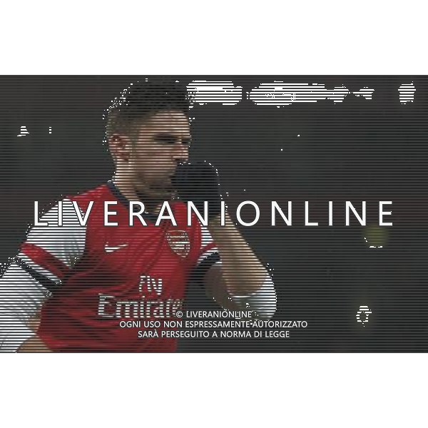 (140125) -- LONDON, Jan. 25, 2014 () -- Olivier Giroud of Arsenal celebrates scoring during FA Cup Fourth Round match between Arsenal and Coventry City at Emirates Stadium in London, Britain on Jan. 24, 2014. Arsenal won 4-0. (/Wang Lili) FOR EDITORIAL USE ONLY. NOT FOR SALE FOR MARKETING OR ADVERTISING CAMPAIGNS. NO USE WITH UNAUTHORIZED AUDIO, VIDEO, DATA, FIXTURE LISTS, CLUBLEAGUE LOGOS OR LIVE SERVICES. ONLINE IN-MATCH USE LIMITED TO 45 IMAGES, NO VIDEO EMULATION. NO USE IN BETTING, GAMES OR SINGLE CLUBLEAGUEPLAYER PUBLICATIONS. AG ALDO LIVERANI SAS ONLY ITALY