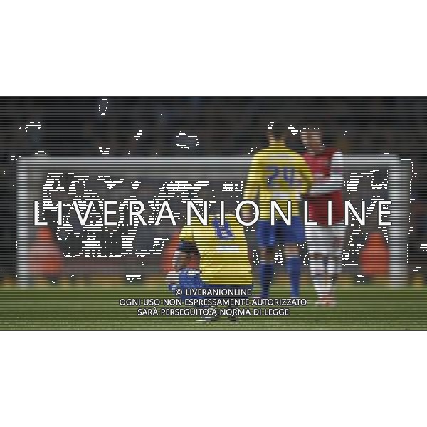 (140125) -- LONDON, Jan. 25, 2014 () -- Carl Baker of Coventry City looks dejected after FA Cup Fourth Round match between Arsenal and Coventry City at Emirates Stadium in London, Britain on Jan. 24, 2014. Coventry City lost 0-4 . (/Wang Lili) FOR EDITORIAL USE ONLY. NOT FOR SALE FOR MARKETING OR ADVERTISING CAMPAIGNS. NO USE WITH UNAUTHORIZED AUDIO, VIDEO, DATA, FIXTURE LISTS, CLUBLEAGUE LOGOS OR LIVE SERVICES. ONLINE IN-MATCH USE LIMITED TO 45 IMAGES, NO VIDEO EMULATION. NO USE IN BETTING, GAMES OR SINGLE CLUBLEAGUEPLAYER PUBLICATIONS. AG ALDO LIVERANI SAS ONLY ITALY