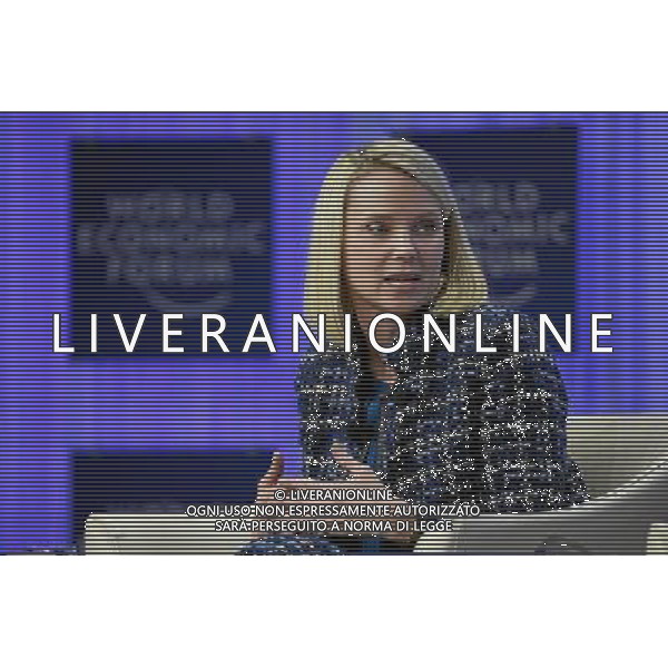 Marissa Mayer, Chief Executive Officer, Yahoo, USA; Co-Chair of the World Economic Forum Annual Meeting 2014; Young Global Leader talks during the session \'The Global Agenda 2014\' at the Annual Meeting 2014 of the World Economic Forum at the congress centre in Davos, January 25, 2014. WORLD ECONOMIC FORUM/swiss-image.ch/Photo Remy Steinegger AG ALDO LIVERANI SAS ONLY ITALY