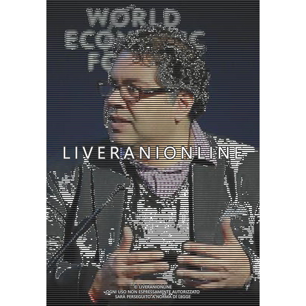 Naheed Nenshi, Mayor of Calgary, Canada; Young Global Leader makes a point during the session \'Building Resilience to Natural Disasters\' at the Annual Meeting 2014 of the World Economic Forum at the congress centre in Davos, January 25, 2014. WORLD ECONOMIC FORUM/swiss-image.ch/Photo Remy Steinegger AG ALDO LIVERANI SAS ONLY ITALY