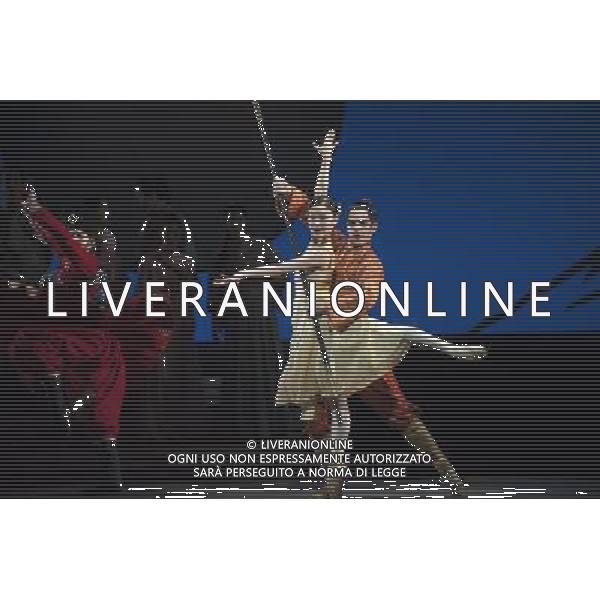 The Prince of the Pagodas, dress rehearsal on 29th January 2014 at The Lowry, Salford, England. The show will runs from 30th January - 1st February 2014 before touring the UK. David Bintley\'s ballet to Benjamin Britten\'s only commissioned ballet score was rapturously received by audiences and critics at its premiere by the National Ballet of Japan in 2011. The spectacular and imaginative costumes from War Horse designer Rae Smith bring to life the elegance and beauty of the Chrysanthemum Kingdom, and capture our imagination in the fantastical journey through the elements. AG ALDO LIVERANI SAS ONLY ITALY