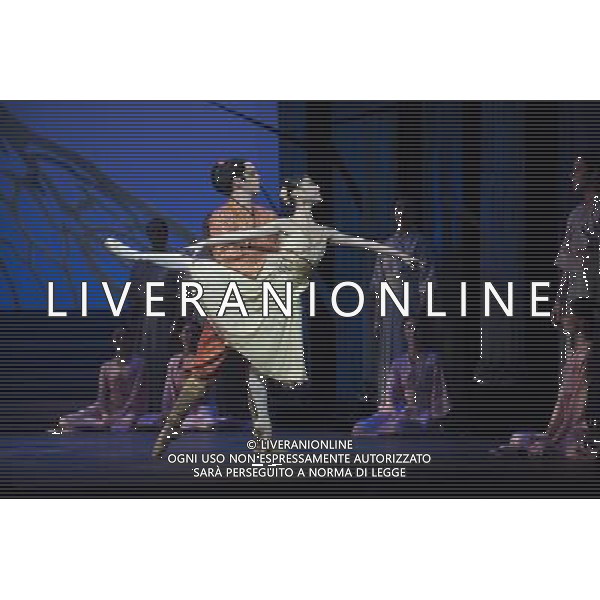 The Prince of the Pagodas, dress rehearsal on 29th January 2014 at The Lowry, Salford, England. The show will runs from 30th January - 1st February 2014 before touring the UK. David Bintley\'s ballet to Benjamin Britten\'s only commissioned ballet score was rapturously received by audiences and critics at its premiere by the National Ballet of Japan in 2011. The spectacular and imaginative costumes from War Horse designer Rae Smith bring to life the elegance and beauty of the Chrysanthemum Kingdom, and capture our imagination in the fantastical journey through the elements. ©photoshot/AGENZIA ALDO LIVERANI SAS - ITALY ONLY - Ballerini classici durante le prove de \'Il principe delle pagode\' , prova generale del 29 gennaio 2014 al The Lowry, Salford, in Inghilterra