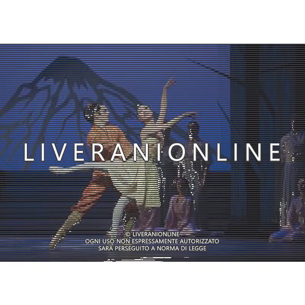 The Prince of the Pagodas, dress rehearsal on 29th January 2014 at The Lowry, Salford, England. The show will runs from 30th January - 1st February 2014 before touring the UK. David Bintley\'s ballet to Benjamin Britten\'s only commissioned ballet score was rapturously received by audiences and critics at its premiere by the National Ballet of Japan in 2011. The spectacular and imaginative costumes from War Horse designer Rae Smith bring to life the elegance and beauty of the Chrysanthemum Kingdom, and capture our imagination in the fantastical journey through the elements. ©photoshot/AGENZIA ALDO LIVERANI SAS - ITALY ONLY - Ballerini classici durante le prove de \'Il principe delle pagode\' , prova generale del 29 gennaio 2014 al The Lowry, Salford, in Inghilterra