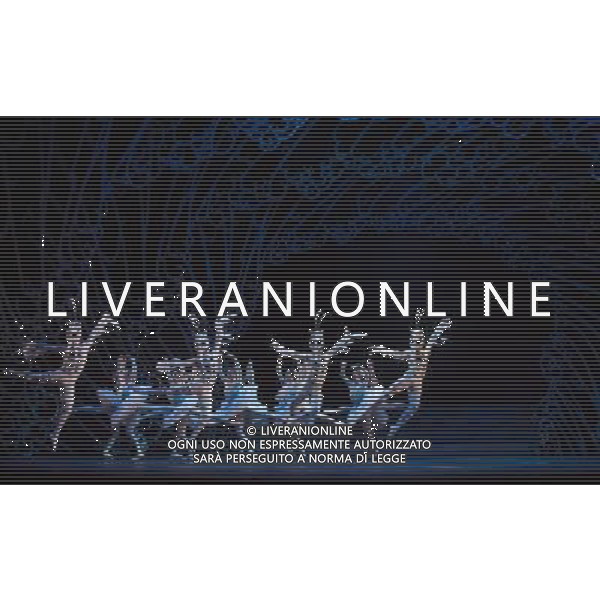 The Prince of the Pagodas, dress rehearsal on 29th January 2014 at The Lowry, Salford, England. The show will runs from 30th January - 1st February 2014 before touring the UK. David Bintley\'s ballet to Benjamin Britten\'s only commissioned ballet score was rapturously received by audiences and critics at its premiere by the National Ballet of Japan in 2011. The spectacular and imaginative costumes from War Horse designer Rae Smith bring to life the elegance and beauty of the Chrysanthemum Kingdom, and capture our imagination in the fantastical journey through the elements. ©photoshot/AGENZIA ALDO LIVERANI SAS - ITALY ONLY - Ballerini classici durante le prove de \'Il principe delle pagode\' , prova generale del 29 gennaio 2014 al The Lowry, Salford, in Inghilterra