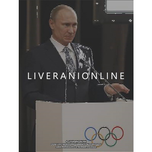 (140204) -- SOCHI, Feb. 4, 2014 () -- Russian President Vladimir Putin addresses the opening ceremony of the 126th International Olympic Committee(IOC) Session at the Zimny Theatre in Sochi, Russia on Feb.4, 2014. The 3-day 126th IOC Session opened on Tuesday three days ahead of the official start of the Sochi 2014 Olympic Winter Games. (/Wang Lili) ©PHOTOSHOT/AGENZIA ALDO LIVERANI SAS - ITALY ONLY - Preparativi in occasione della cerimonia di apertura delle Olimpiadi invernali del 2014, che avranno inizio il 7 febbraio a Sochi, in Russia, 4 Febbraio 2014.