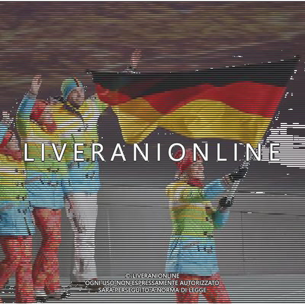 07.02.2014, Olympiastadion Fischt, Adler, RUS, Sochi 2014, ErÃ¶ffnungsfeier der XXII. Olympischen Winterspiele, im Bild Team Deutschland mit Fahnentraegerin Maria Hoefl - Riesch // Team Germany with flag bearer Maria Hoefl - Riesch during the Opening Ceremony of the Olympic Winter Games Sochi 2014 at the Fisht Olympic Stadium in Adler, Russia on 2014/02/07. EXPA Pictures Â© 2014, PhotoCredit: EXPA/ Johann Groder Â©PHOTOSHOT/AGENZIA ALDO LIVERANI SAS - ITALY ONLY - Cerimonia di apertura dei 22mi Giochi Olimpici Invernali Olimpiadi di Sochi, Russia 7 febbraio 2014