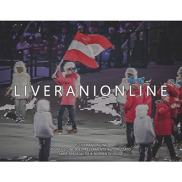 07.02.2014, Olympiastadion Fischt, Adler, RUS, Sochi 2014, ErÃ¶ffnungsfeier der XXII. Olympischen Winterspiele, im Bild Team Oesterreich mit Fahnentraeger Mario Stecher // Team Austria with flag bearer Mario Stecher during the Opening Ceremony of the Olympic Winter Games Sochi 2014 at the Fisht Olympic Stadium in Adler, Russia on 2014/02/07. EXPA Pictures Â© 2014, PhotoCredit: EXPA/ Johann Groder Â©PHOTOSHOT/AGENZIA ALDO LIVERANI SAS - ITALY ONLY - Cerimonia di apertura dei 22mi Giochi Olimpici Invernali Olimpiadi di Sochi, Russia 7 febbraio 2014
