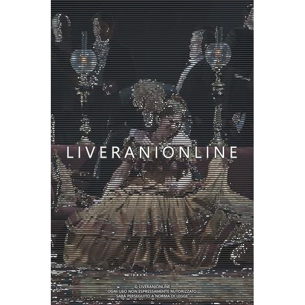 Verdi\'s Rigoletto, directed by Christopher Alden, A tragic tale of passion, revenge and sacrifice, Verdiís masterpiece follows the story of the lowly jester Rigoletto, the daughter he loves and the Duke he serves. The members of the cast includes Rigoletto - Quinn Kelsey, Duke of Mantua - Barry Banks, Gilda - Anna Christy, Sparafucile - Peter Rose / Matthew Trevino, Maddalena - Justina Gringyte, Monterone - David Stout, Marullo- George Humphreys, Borsa - Anthony Gregory, Ceprano - Barnaby Rea and Giovanna - Diana Montague London Coliseum. London : Duke of Mantua - Barry Banks and Countess Ceprano - Susan Rann. AG ALDOLIVERANI SAS ONLY ITALY