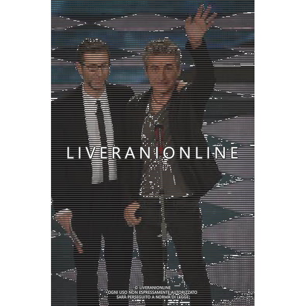 Festival di Sanremo Nella foto: Luciano Ligabue con fabio Fazio Prima Serata 64mo Festival della Canzone Italiana di Sanremo 18 febbraio 2014 ©gazzaniga/AGENZIA ALDO LIVERANI SAS