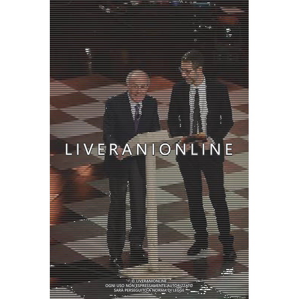 Festival di Sanremo Nella foto: Tito Stagno con fabio fazio Prima Serata 64mo Festival della Canzone Italiana di Sanremo 18 febbraio 2014 ©gazzaniga/AGENZIA ALDO LIVERANI SAS