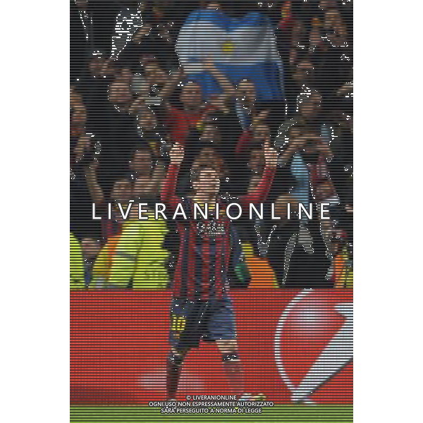 LIONEL MESSI CELEBRATES GOAL MANCHESTER CITY V BARCELONA FC MANCHESTER CITY V BARCELONA FC, CHAMPIONS LEAGUE ETIHAD STADIUM, MANCHESTER, ENGLAND 18 February 2014 GAT78696 CHAMPIONS LEAGUE 1ST LEG 18/02/14 WARNING! This Photograph May Only Be Used For Newspaper And/Or Magazine Editorial Purposes. May Not Be Used For Publications Involving 1 player, 1 Club Or 1 Competition Without Written Authorisation From Football DataCo Ltd. For Any Queries, Please Contact Football DataCo Ltd on +44 (0) 207 864 9121 AG ALDO LIVERANI SAS ONLY ITALY