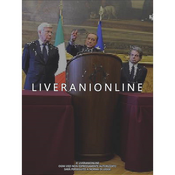 Roma - 19/02/2014 - Montecitorio - Sala Aldo Moro - Consultazioni del Presidente del consiglio designato - nella foto: Paolo Romani e Renato Brunetta con Silvio Berlusconi / Ph. Fabrizio Corradetti - Ag. Aldo Liverani Sas