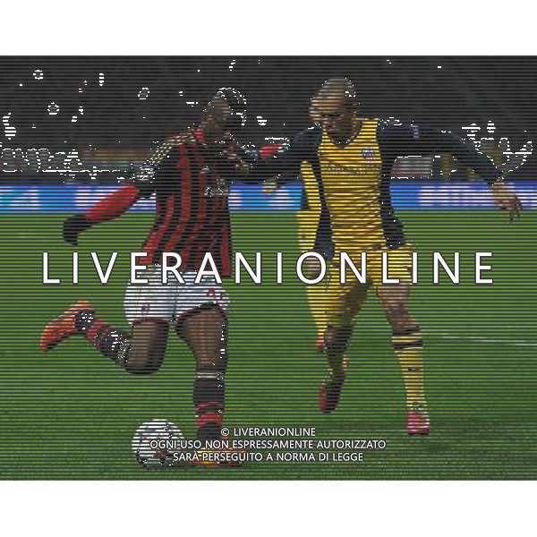 UEFA Champions League 2013/2014 Ottavi di Finale Andata Milano - 19.02.2014 Milan-Atletico Madrid Nella Foto:balotelli miranda /Ph.Vitez-Ag. Aldo Liverani