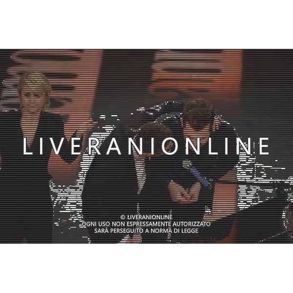 64mo Festival della Canzone Italiana di Sanremo 20 febbraio 2014 Nella foto: Fabio Fazio con, Luciana Littizzetto, Renzo Rubino ©gazzaniga/AGENZIA ALDO LIVERANI SAS