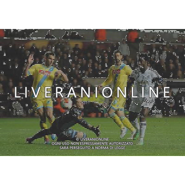 Napoli\'s Rafael does enough to stop Swansea City\'s Wilfried Bony Photo by Ian Cook/CameraSport Football - UEFA Europa League Round of 32 - Swansea City v Napoli - Thursday 20th February 2014 - The Liberty Stadium - Swansea © CameraSport - 43 Linden Ave. Countesthorpe. Leicester. England. LE8 5PG - Tel: +44 (0) 116 277 4147 - admin@camerasport.com - www.camerasport.com AG ALDO LIVERANI SAS ONLY ITALY