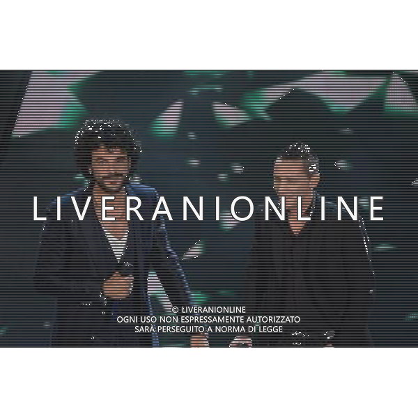 Quarta serata 64mo Festival della Canzone Italiana di Sanremo 21 febbraio 2014 Nella foto: Francesco Renga con checco dei moda\' ©gazzaniga/AGENZIA ALDO LIVERANI SAS