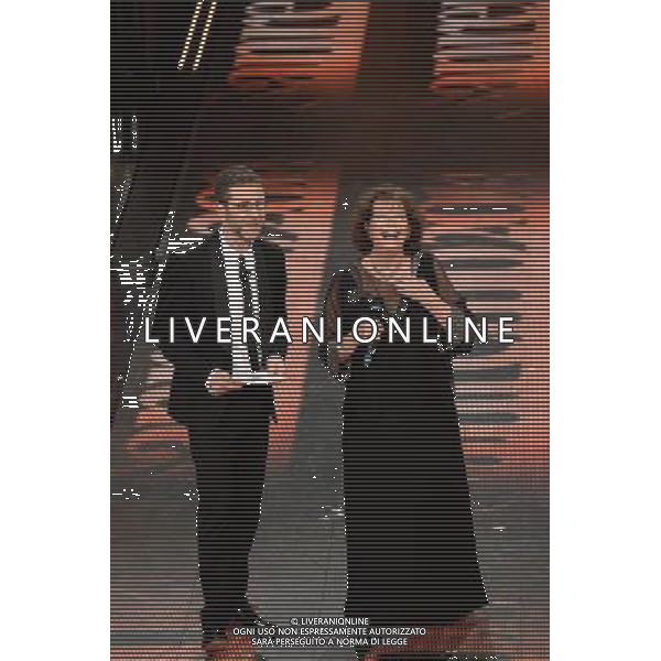Serata finale del 64mo Festival della Canzone Italiana di Sanremo 22 febbraio 2014 Nella foto: Claudia Cardinale e Fabio Fazio ©gazzaniga/AGENZIA ALDO LIVERANI SAS