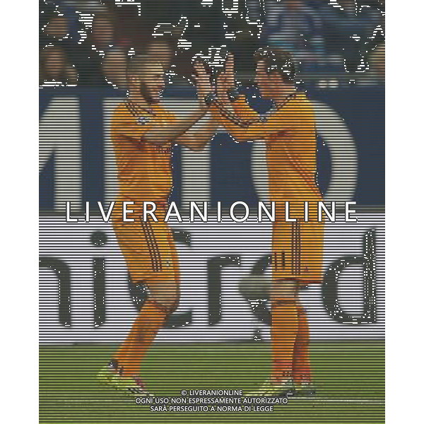 Fu§ball, firo : 26.02.2014 1.BL, 1.Bundesliga,CL, Champions League, Saison 2013/2014,Achtelfinale, FC Schalke 04 - Real Madrid 1:6 Jubel Real, BENZEMA und BALE $worldrightsEs gelten unsere AGB, einsehbar auf www.firosportphoto.de, copyright by firo sportphoto: Coesfelder Str. 207 D-48249 DŸlmen www.firosportphoto.de mail@firosportphoto.de (V o l k s b a n k B o c h u m - W i t t e n ) BLZ.: 430 601 29 Kt. Nr.: 341 117 100 Tel:Ê +49-2594-9916004 Fax:Ê+49-2594-9916005 AG ALDO LIVERANI SAS ONLY ITALY