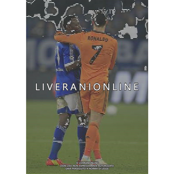 Chinedu Obasi (FC Schalke 04 #19) mit Cristiano Ronaldo (Real Madrid CF #7) nach dem Abpfiff // during UEFA Champions League last sixteen match between Schalke 04 and Real Madrid CF at the Veltins Arena in Gelsenkirchen, Germany on 2014/02/26. EXPA Pictures © 2014, PhotoCredit: EXPA/ Eibner-Pressefoto/ Schueler *****ATTENTION - OUT of GER***** AG ALDO LIVERANI SAS ONLY ITALY 