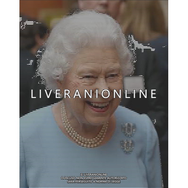 LONDON, ENGLAND - FEBRUARY 27: Queen Elizabeth II smiles as she attends a reception for the Queen\'s Anniversary Prizes for Higher and Further Education at Buckingham Palace on February 27, 2014 in London, England. AG ALDO LIVERANI SAS ONLY ITALY