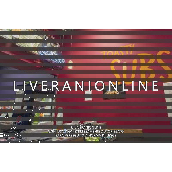 A Quiznos franchise in New York on Monday, February 24, 2014. Avenue Capital, the owner of the sandwich chain, is in talks to restructure $600 million in debt. The lenders gave the chain until February 28 to settle with its creditors. Quiznos has 2300 stores compared to competitor Subway with 26,000 stores in the US alone. ©PHOTOSHOT/AGENZIA ALDO LIVERANI SAS - ITALY ONLY - EDITORIAL USE ONLY