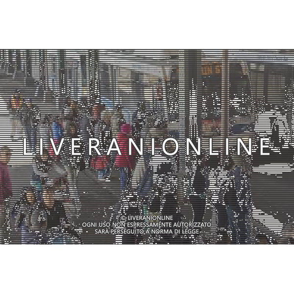 Subway riders scramble to board shuttle buses outside of the Mets-Willets Point station in New York on Saturday, February 22, 2014. Needed repairs shut down subway service between Willets Point and the Main St.-Flushing terminus. ©PHOTOSHOT/AGENZIA ALDO LIVERANI SAS - ITALY ONLY - EDITORIAL USE ONLY