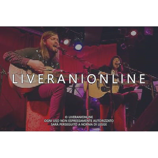Russell Marsden, guitar and vocals and Emma Richardson, bassist and vocals with Band of Skulls perform at their acoustic set in Madame JoJo\'s, London, on the first 2014 tour date ***EXCLUSIVE*** AG ALDO LIVERANI SAS ONLY ITALY