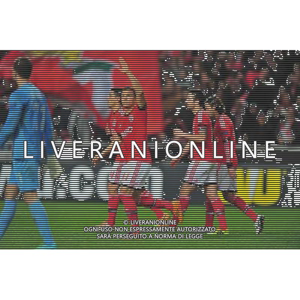 (140228) -- LISBON, Feb. 28, 2014 () -- Players of Benfica celebrate after scoring during the UEFA Europa League round of 32 second-leg football match between Benfica and PAOK Thessaloniki of Greece at the Luz stadium in Lisbon, capital of Portugal, on Feb. 27, 2014. Benfica defeated PAOK 3-0 to go through 4-0 on aggregate. (/Zhang Liyun) (hy) AG ALDO LIVERANI SAS ONLY ITALY