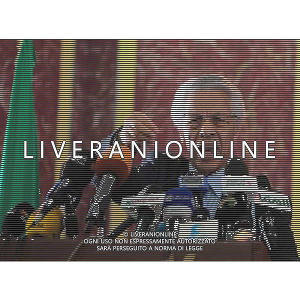 (140228) -- ALGIERS, Feb. 28, 2014 () -- Former Algerian Prime Minister Mouloud Hamrouche addresses a press conference in Algiers, capital of Algeria, Feb. 27, 2014. Mouloud Hamrouche said on Thursday that he will not run for the next president, whose election will be held on April 17. (/Mohamed Kadri) AG ALDOL IVERANI SAS ONLY ITALY