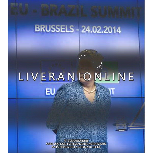 Brazil\'s President Dilma Rousseff holds press conference at the end of an EU-Brazil summit in Brussels, Belgium on 24.02.2014 by Wiktor Dabkowski ©photoshot/AGENZIA ALDO LIVERANI SAS - ITALY ONLY - Conferenza stampa del Consiglio europeo al termine di un vertice UE-Brasile a Bruxelles, in Belgio 24 febbraio 2014