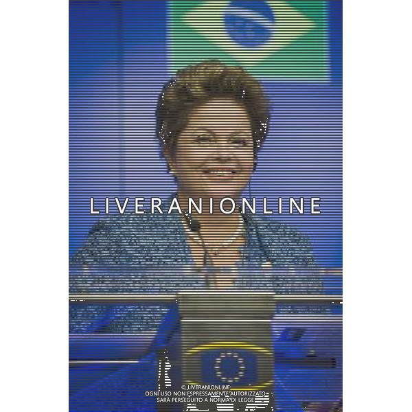 Brazil\'s President Dilma Rousseff holds press conference at the end of an EU-Brazil summit in Brussels, Belgium on 24.02.2014 by Wiktor Dabkowski ©photoshot/AGENZIA ALDO LIVERANI SAS - ITALY ONLY - Conferenza stampa del Consiglio europeo al termine di un vertice UE-Brasile a Bruxelles, in Belgio 24 febbraio 2014