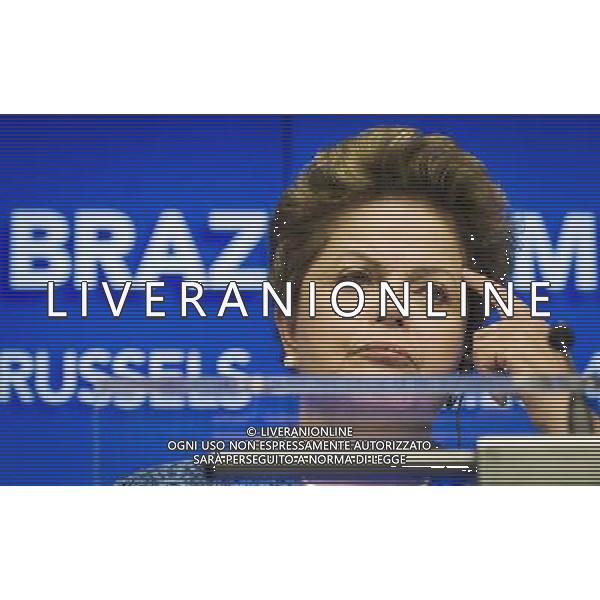 Brazil\'s President Dilma Rousseff holds press conference at the end of an EU-Brazil summit in Brussels, Belgium on 24.02.2014 by Wiktor Dabkowski ©photoshot/AGENZIA ALDO LIVERANI SAS - ITALY ONLY - Conferenza stampa del Consiglio europeo al termine di un vertice UE-Brasile a Bruxelles, in Belgio 24 febbraio 2014