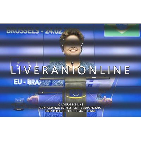 Brazil\'s President Dilma Rousseff holds press conference at the end of an EU-Brazil summit in Brussels, Belgium on 24.02.2014 by Wiktor Dabkowski ©photoshot/AGENZIA ALDO LIVERANI SAS - ITALY ONLY - Conferenza stampa del Consiglio europeo al termine di un vertice UE-Brasile a Bruxelles, in Belgio 24 febbraio 2014