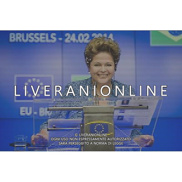 Brazil\'s President Dilma Rousseff holds press conference at the end of an EU-Brazil summit in Brussels, Belgium on 24.02.2014 by Wiktor Dabkowski ©photoshot/AGENZIA ALDO LIVERANI SAS - ITALY ONLY - Conferenza stampa del Consiglio europeo al termine di un vertice UE-Brasile a Bruxelles, in Belgio 24 febbraio 2014
